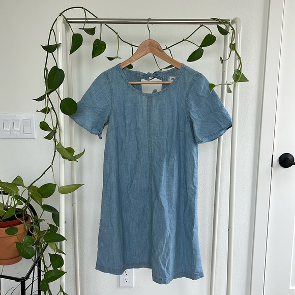 Madewell Chambray Bow Back A Line Shift Dress XXS - Picture 2 of 4